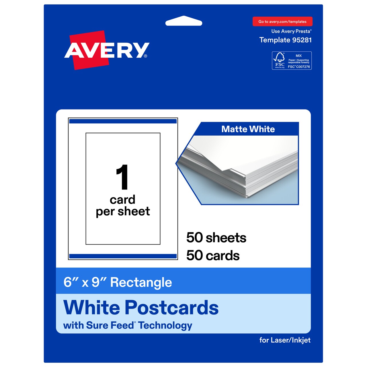 Avery Printable Matte White Cards with Sure Feed, 6" x 9" Rectangle